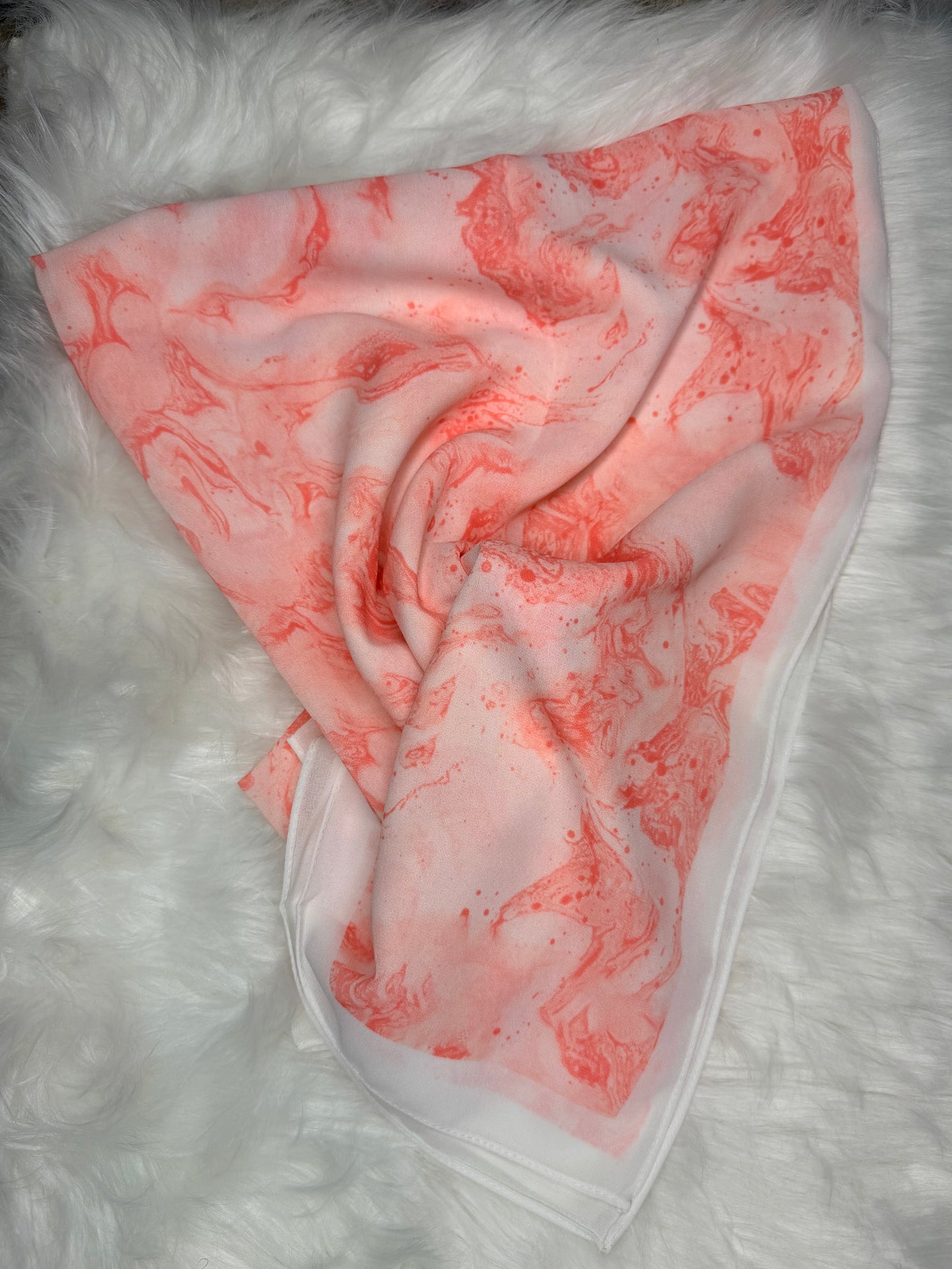 Hijab mousseline imprimer saumon/blanc