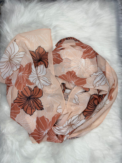 Hijab mousseline fleurie beige