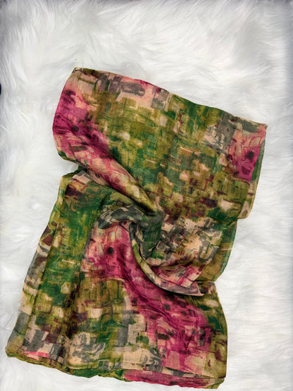 Hijab viscose imprimer Vert/ Rose