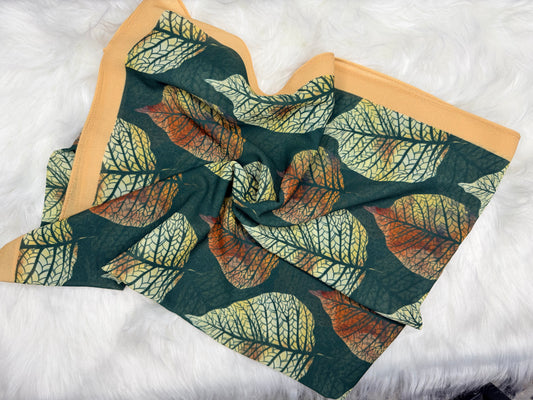 Hijab mousseline fleurie vert